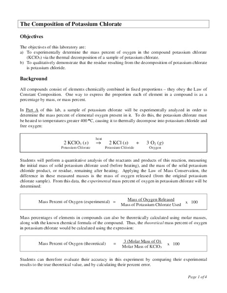 The Composition of Potassium Chlorate Lesson Plan