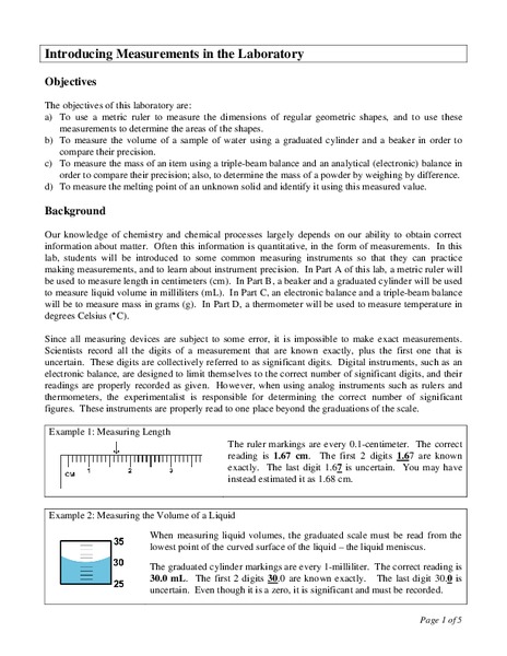 Introducing Measurements in the Laboratory Lesson Plan