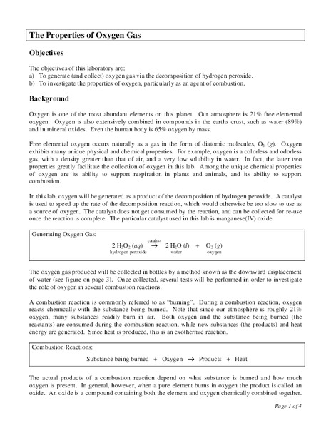 The Properties of Oxygen Gas Lesson Plan
