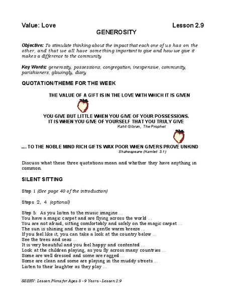 GENEROSITY Lesson Plan