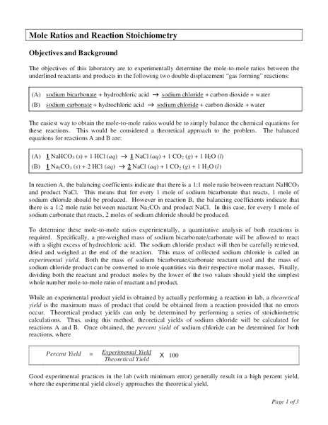 Mole Ratios and Reaction Stoichiometry Lesson Plan