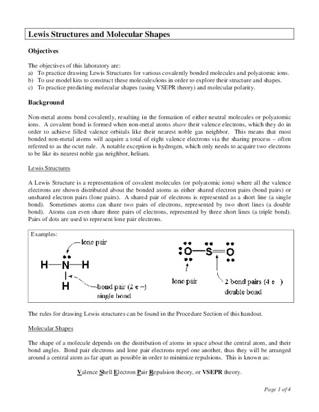Lewis Structures and Molecular Shapes Lesson Plan