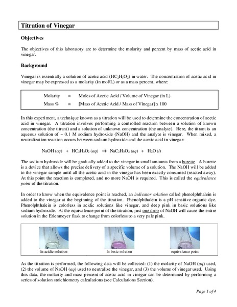 Titration of Vinegar Lesson Plan