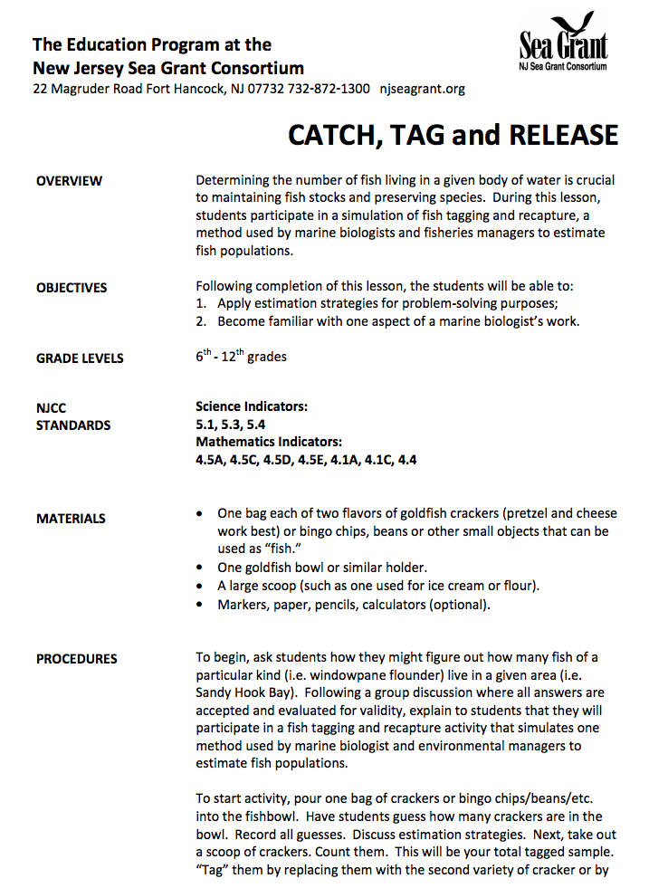 Catch, Tag, and Release Lesson Plan