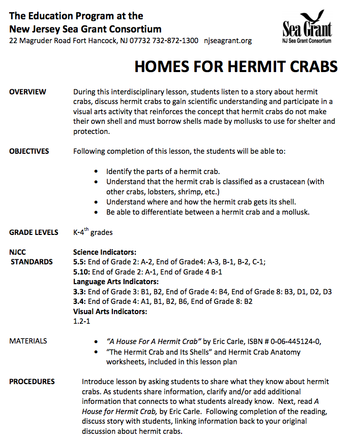 Homes for Hermit Crabs Lesson Plan