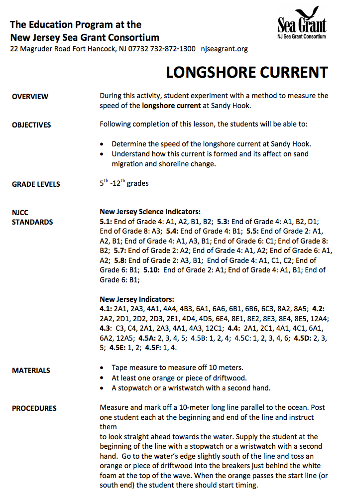 Longshore Current Lesson Plan