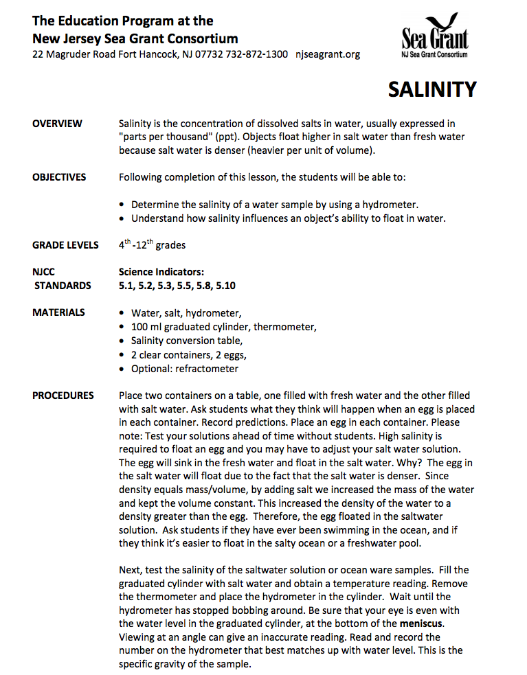 Salinity Lesson Plan
