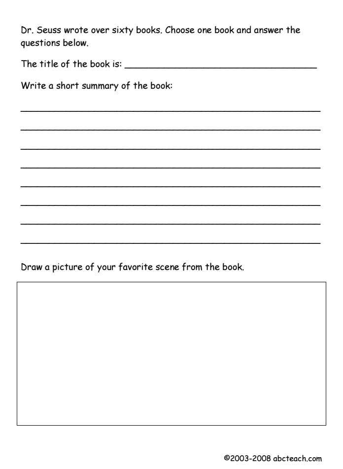 Dr. Seuss Book Report Worksheet