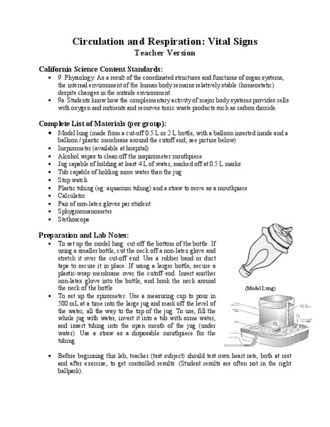 Circulation and Respiration: Vital Signs Lesson Plan