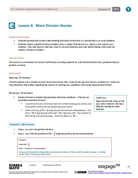 More Division Stories Lesson Plan