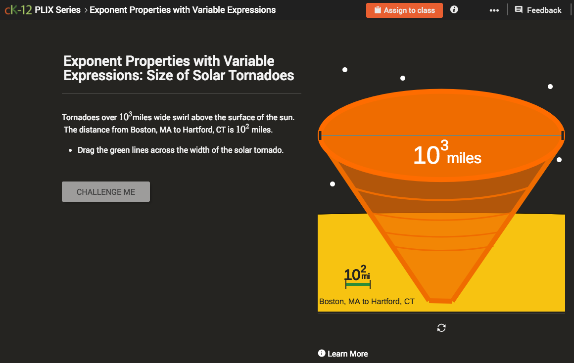 Exponent Properties with Variable Expressions: Size of Solar Tornadoes Interactive