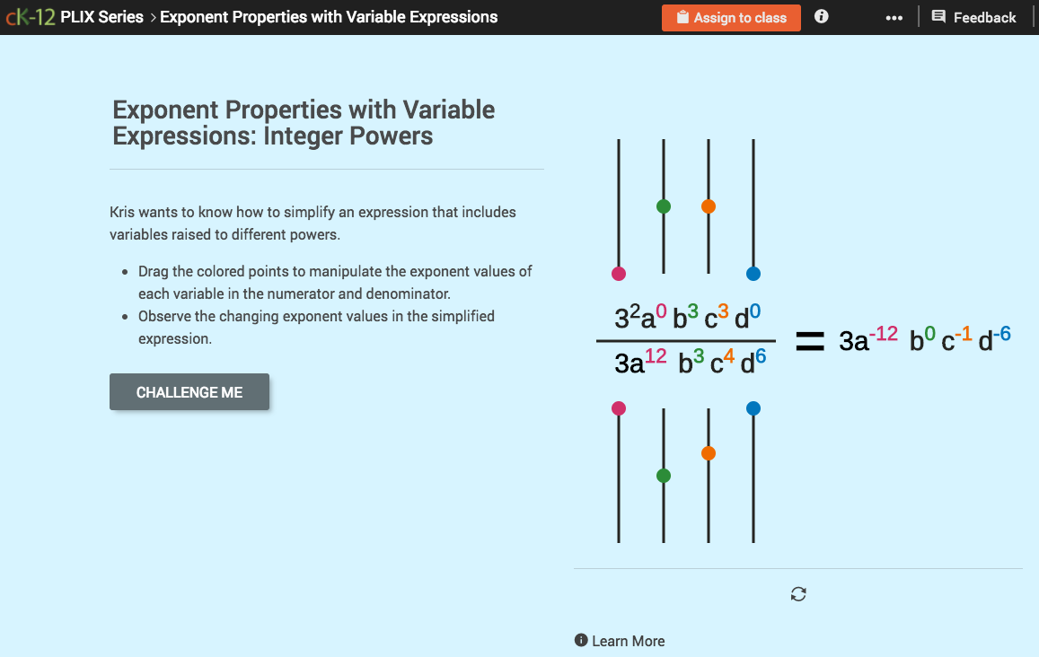 Exponent Properties with Variable Expressions: Integer Powers Interactive