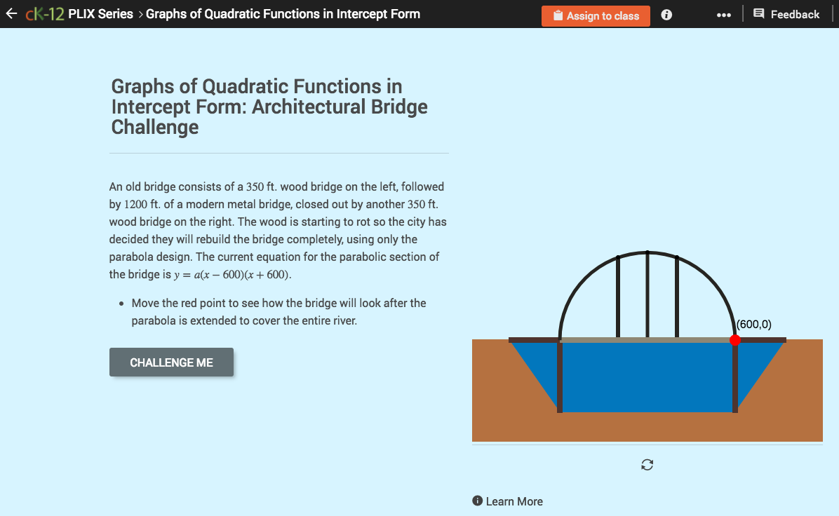 Graphs of Quadratic Functions in Intercept Form: Architectural Bridge Challenge Interactive
