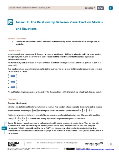 The Relationship Between Visual Fraction Models and Equations Lesson Plan