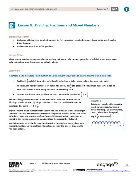 Dividing Fractions and Mixed Numbers Lesson Plan