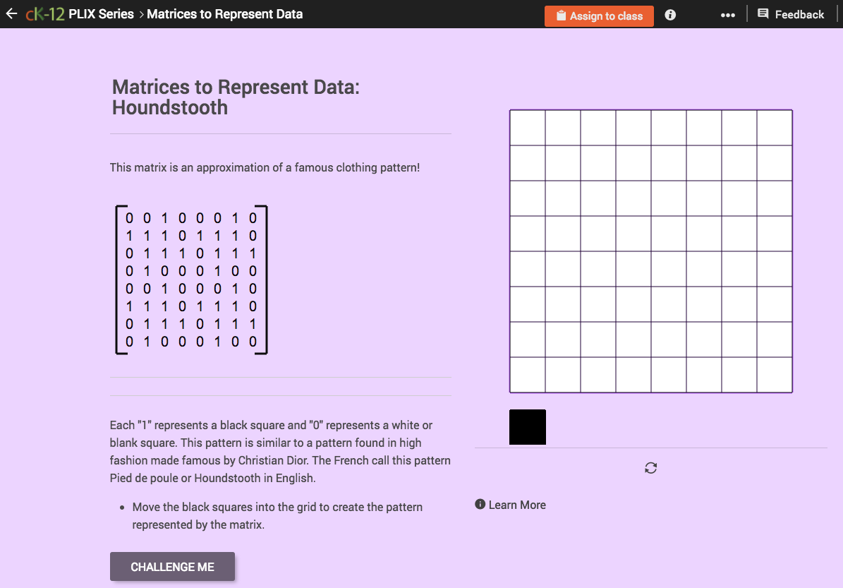 Matrices to Represent Data: Houndstooth Interactive