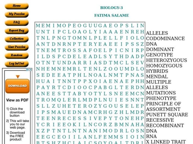 Genes Worksheet