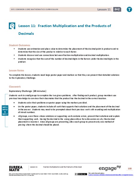 Fraction Multiplication and the Products of Decimals Lesson Plan