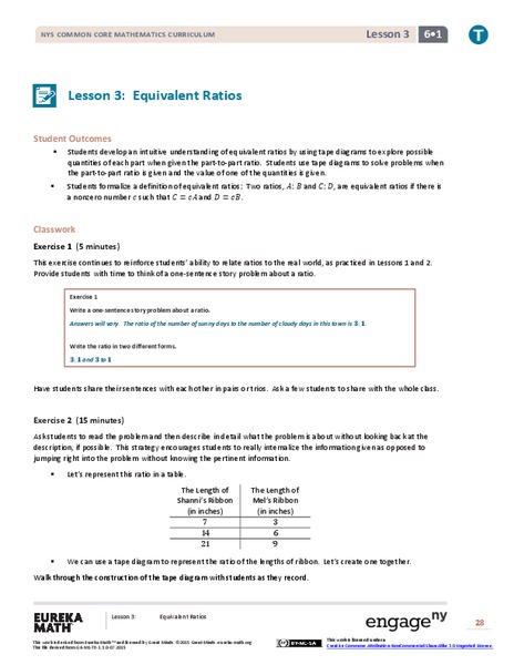 Equivalent Ratios Lesson Plan