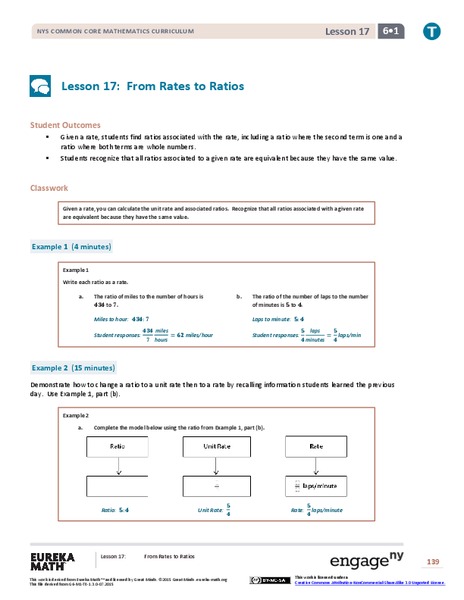 From Rates to Ratios Lesson Plan