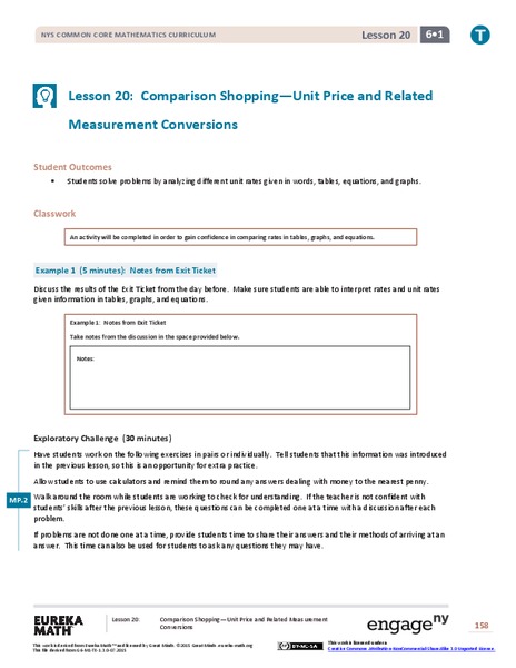 Comparison Shopping—Unit Price and Related Measurement Conversions II Lesson Plan