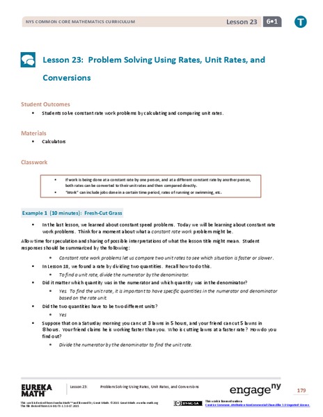 Problem Solving Using Rates, Unit Rates, and Conversions Lesson Plan