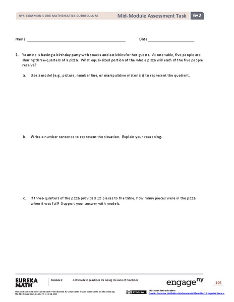 Mid-Module Assessment Task: Grade 6 Math Module 2 Assessment