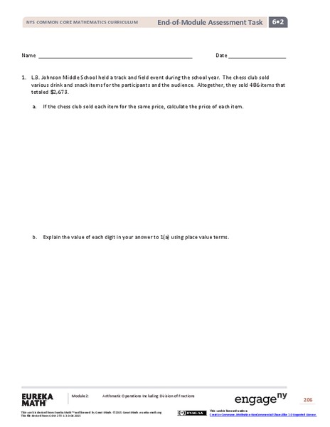 End-of-Module Assessment Task: Grade 6 Math Module 2 Assessment