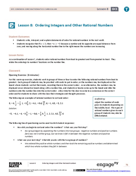 Ordering Integers and Other Rational Numbers II Lesson Plan