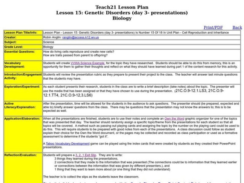 Genetic Disorders Lesson Plan