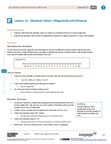 Absolute Value—Magnitude and Distance Lesson Plan