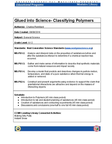 Glued into Science—Classifying Polymers Lesson Plan
