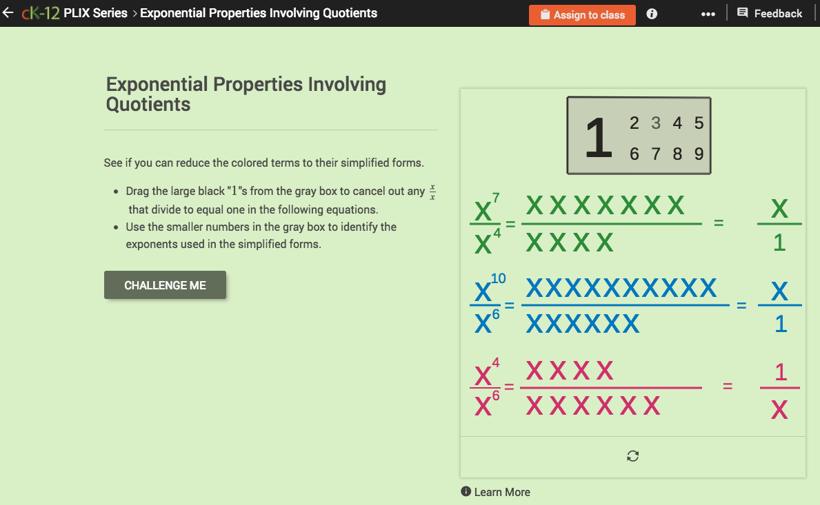 Exponential Properties Involving Quotients Interactive