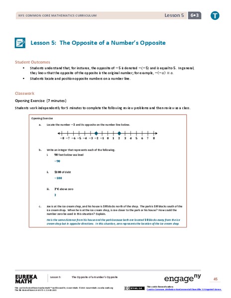 The Opposite of a Number's Opposite Lesson Plan