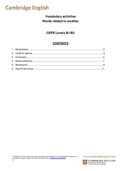 Words Related to Weather: Vocabulary Activities Worksheet