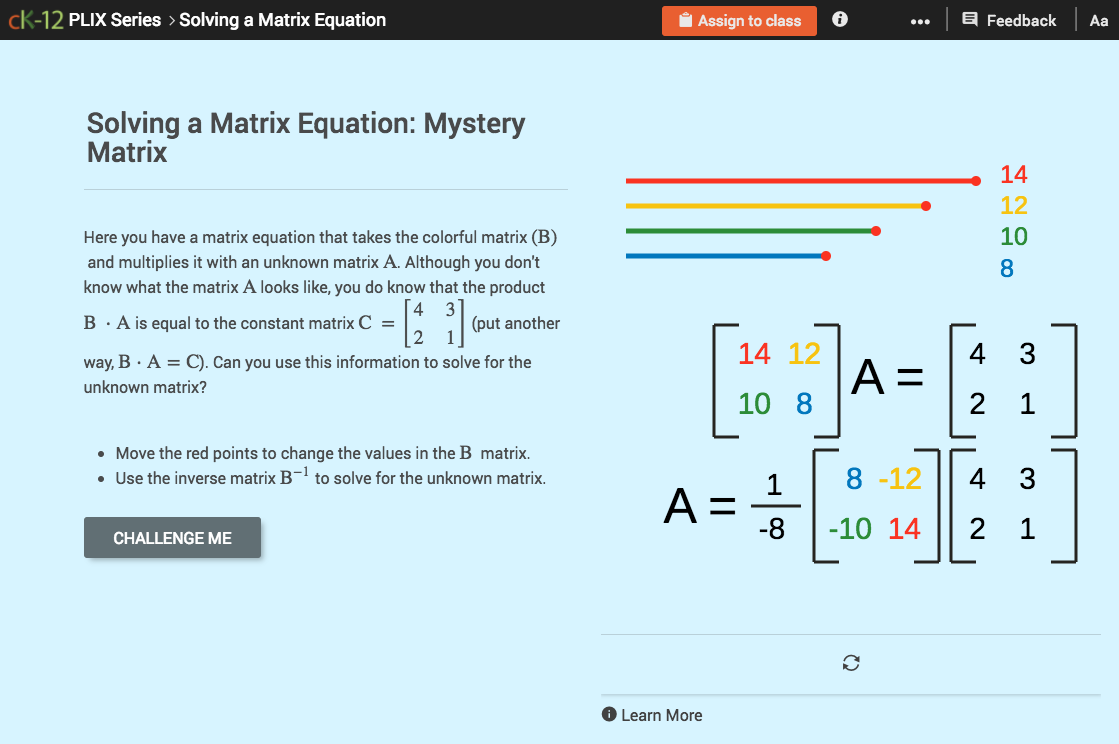 Solving a Matrix Equation: Mystery Matrix Interactive