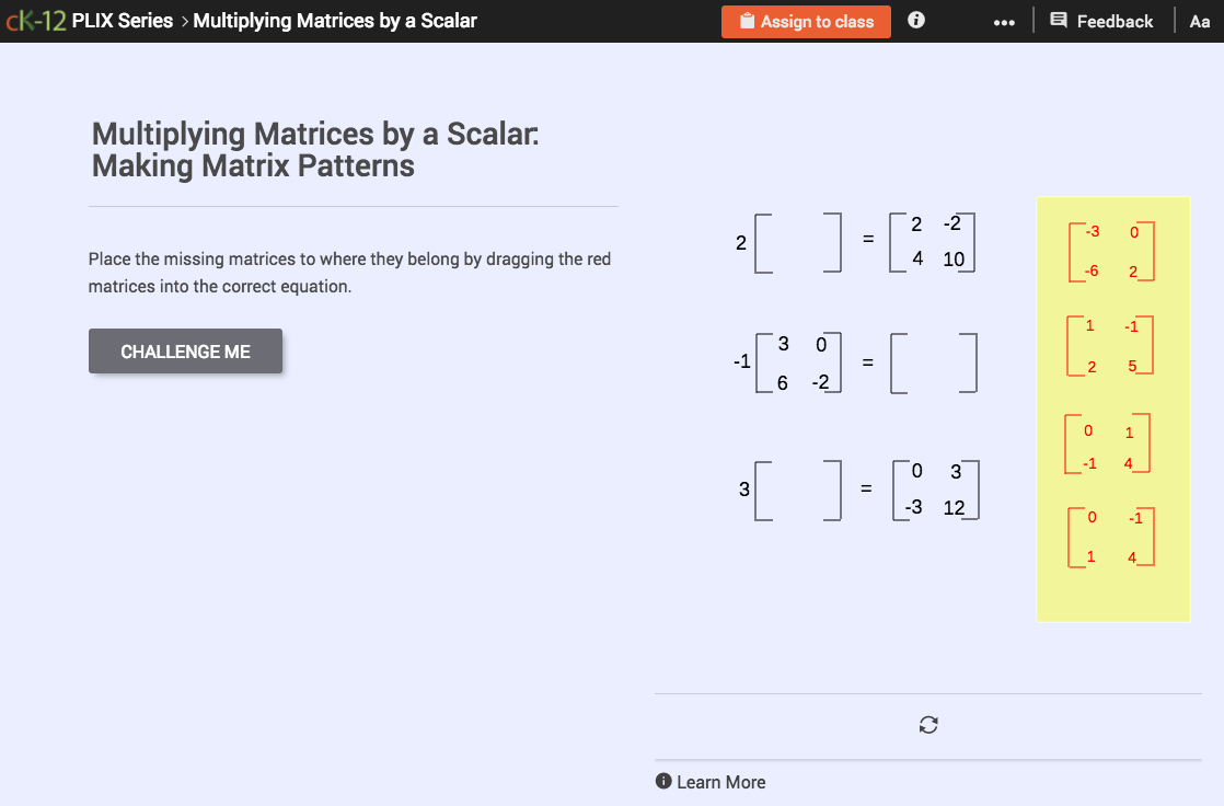 Multiplying Matrices by a Scalar: Making Matrix Patterns Interactive