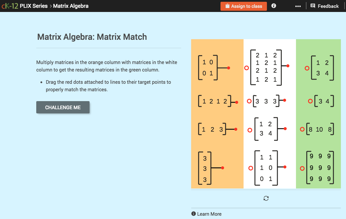Matrix Algebra: Matrix Match Interactive