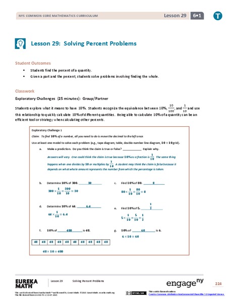 Solving Percent Problems III Lesson Plan