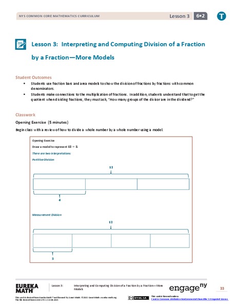 Interpreting and Computing Division of a Fraction by a Fraction—More Models Lesson Plan