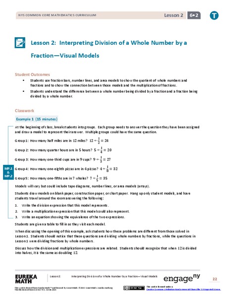 Interpreting Division of a Whole Number by a Fraction—Visual Models Lesson Plan