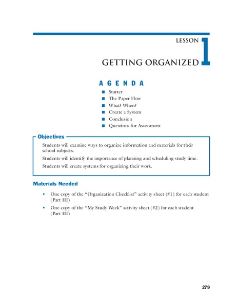 Getting Organized Lesson Plan