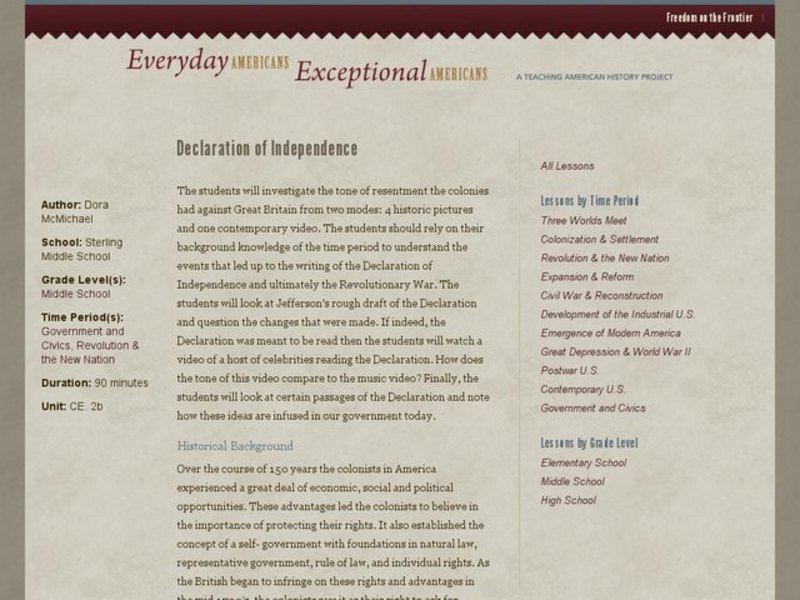 Declaration of Independence Lesson Plan