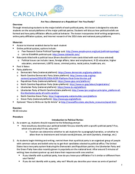 Are You a Democrat or a Republican? Are You Really? Lesson Plan