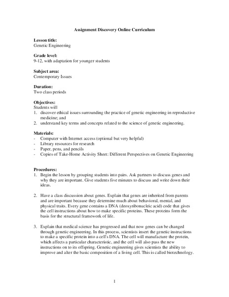 Genetic Engineering Lesson Plan