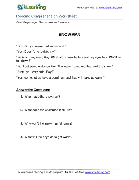 Snowman Worksheet