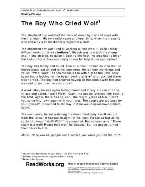 The Boy Who Cried Wolf Worksheet