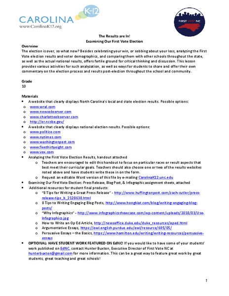 The Results are In! Examining Our First Vote Election Lesson Plan