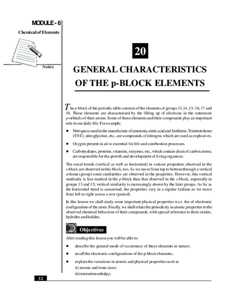 General Characteristics of the p-Block Elements Handout