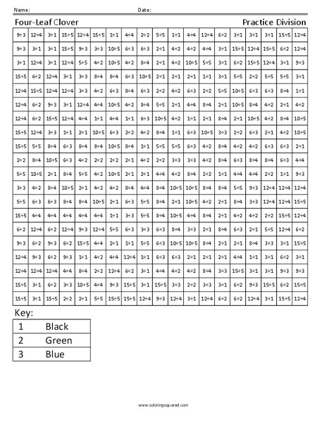 Four-Leaf Clover Practice Division Worksheet